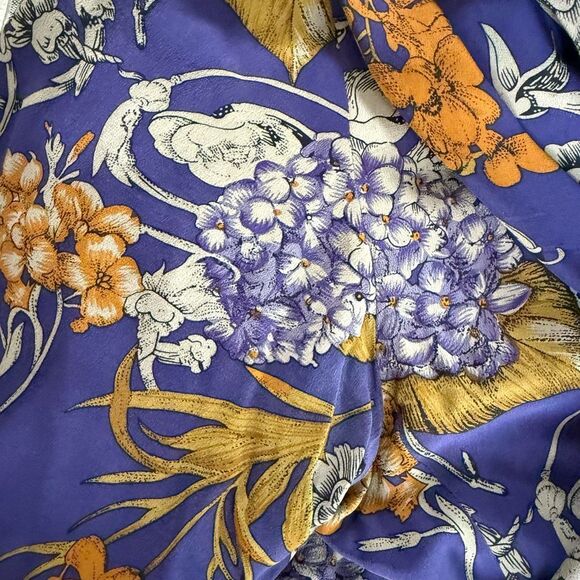 Vintage 90s Sandra Roth 100% Silk Double Breasted Blouse Floral Filagree 12 - Picture 5 of 8